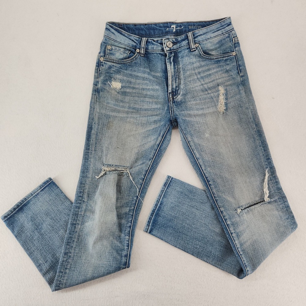 7 For All Mankind Paxtyn Skinny Jeans Blue Distressed Size 26 Junior 14